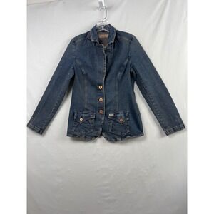 Vintage Levi Strauss Denim Blazer Women M Blue Cotton Blend Button Up Jacket